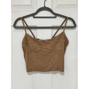 Joah Brown Ribbed Bustier Cami Crop Tank Taupe M/L